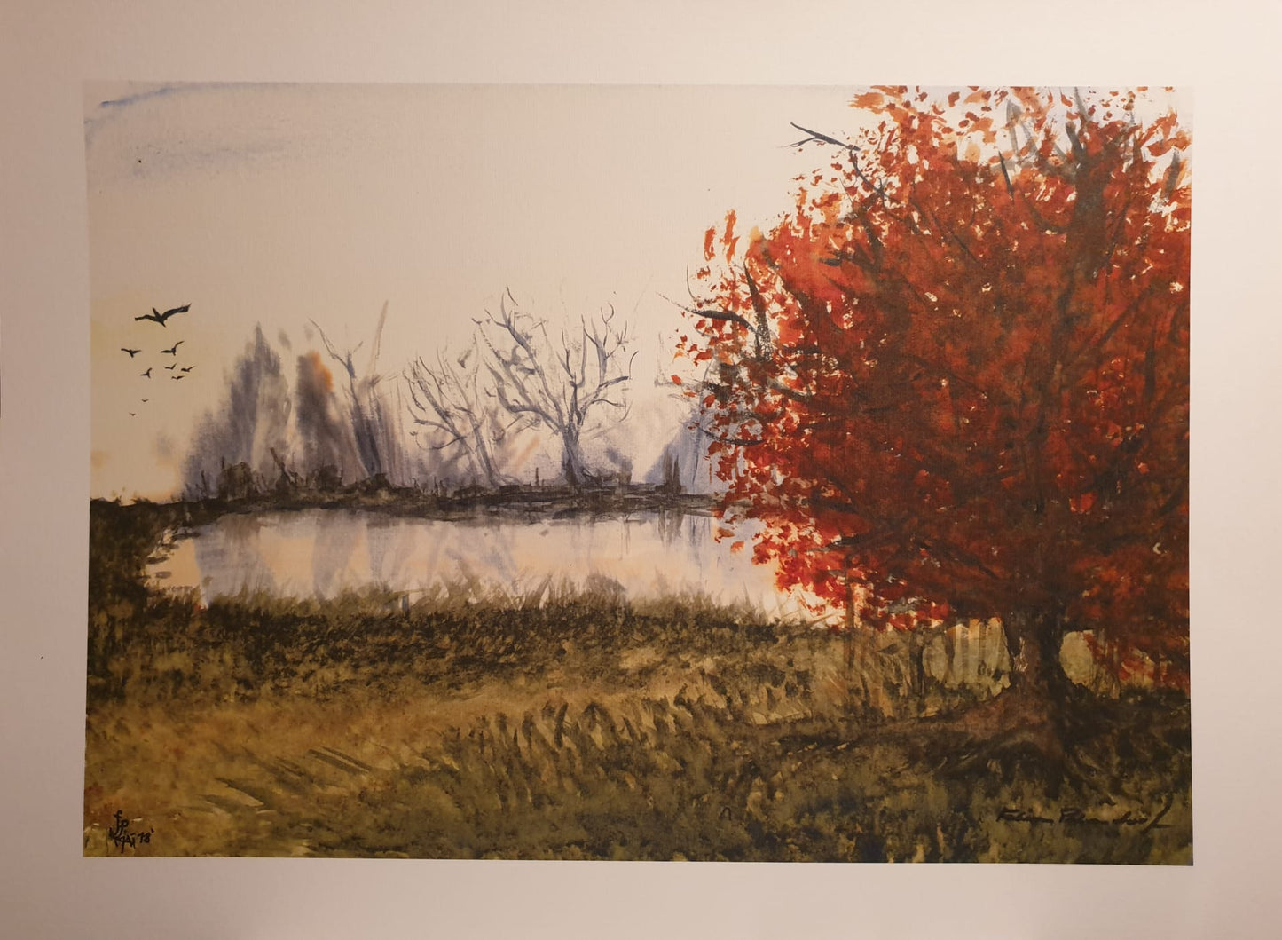 "Herbstlandschaft" 50x70cm, Druck auf hochwertigem Strukturpapier, 300g/qm, Aquarellmalerei