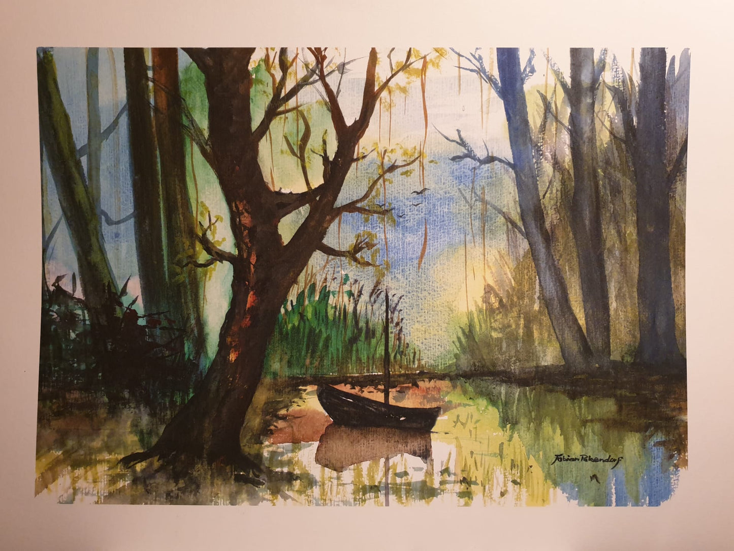 "Versteckter Ort" 50x70cm, Druck sur hochwertigem Strukturpapier, 300g/qm, Peinture aquarelle