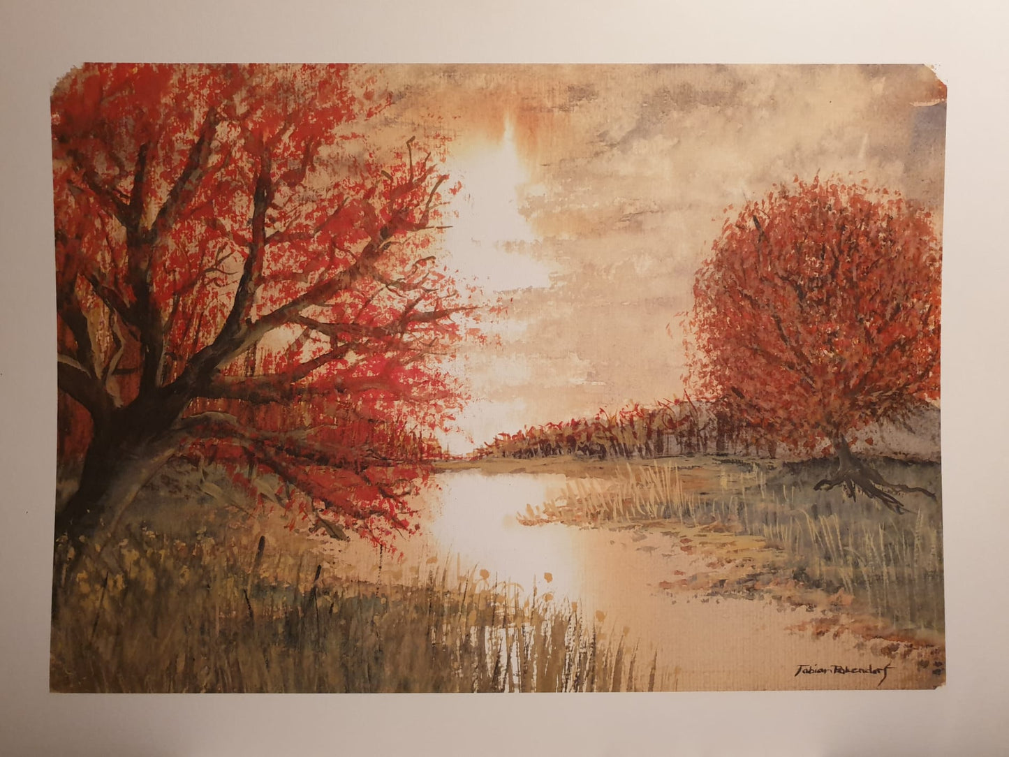 "Licht und Zeit - Rotes Spektrum" 70x50cm, Druck sur hochwertigem Strukturpapier, 300g/qm, Peinture aquarelle
