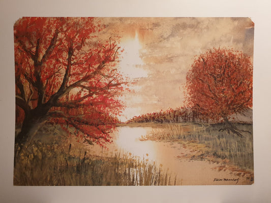 „Licht und Zeit - Rotes Spektrum“ 70x50cm, Druck auf hochwertigem Strukturpapier, 300g/qm, Watercolour Painting